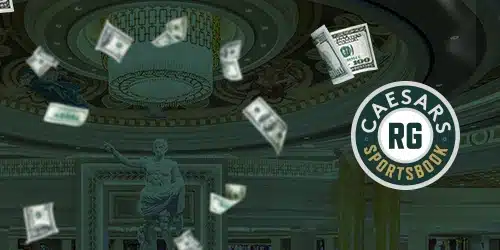 Caesars sportsbook banner showing dollar bills